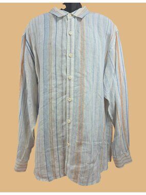 Tommy Bahama Relax Mens Striped Shirt XXL 100% Linen Blue/Orange